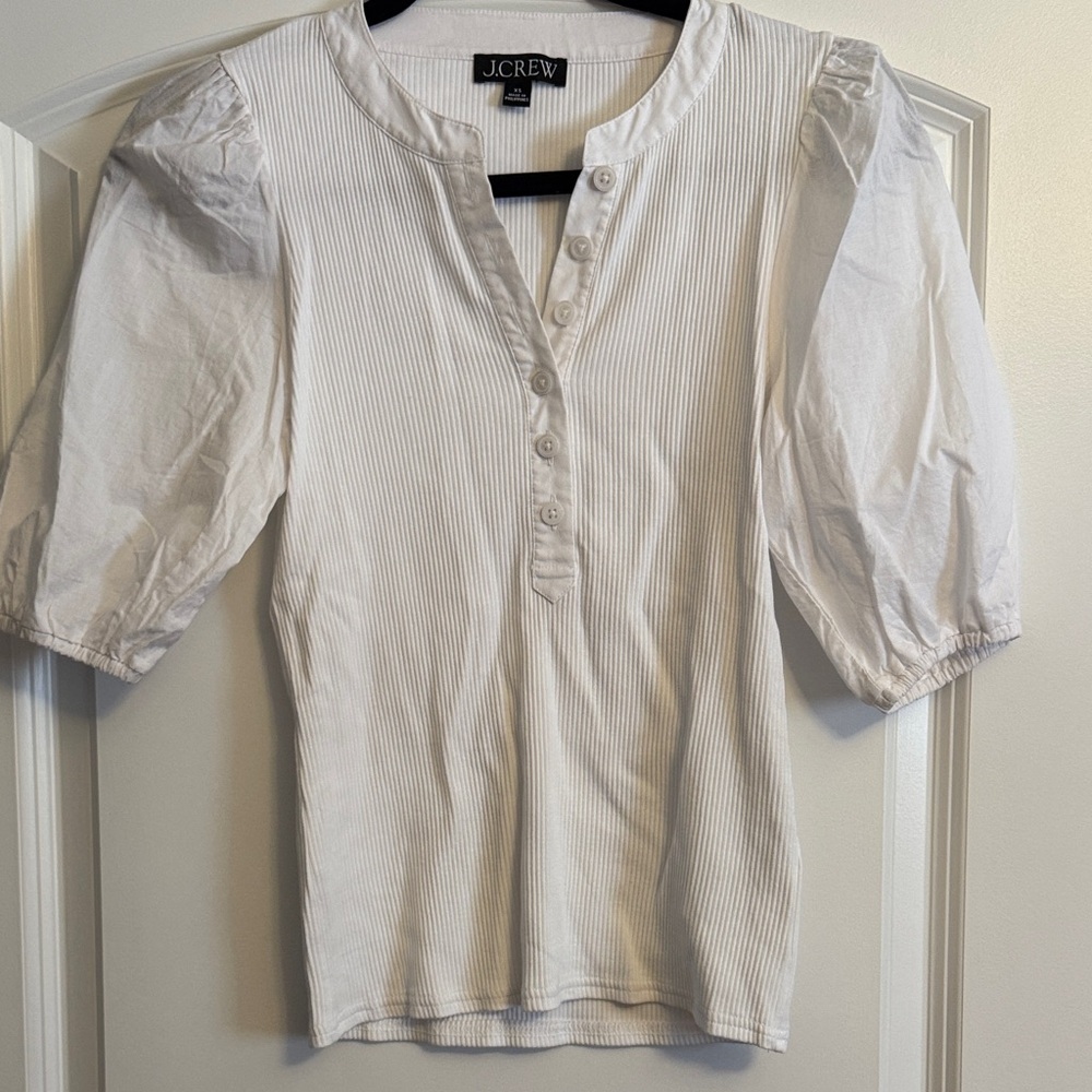 J. Crew Ivory Puff Sleeve Blouse